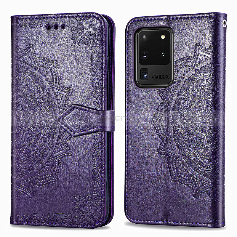 Custodia Portafoglio In Pelle Fantasia Modello Cover con Supporto per Samsung Galaxy S20 Ultra 5G Viola