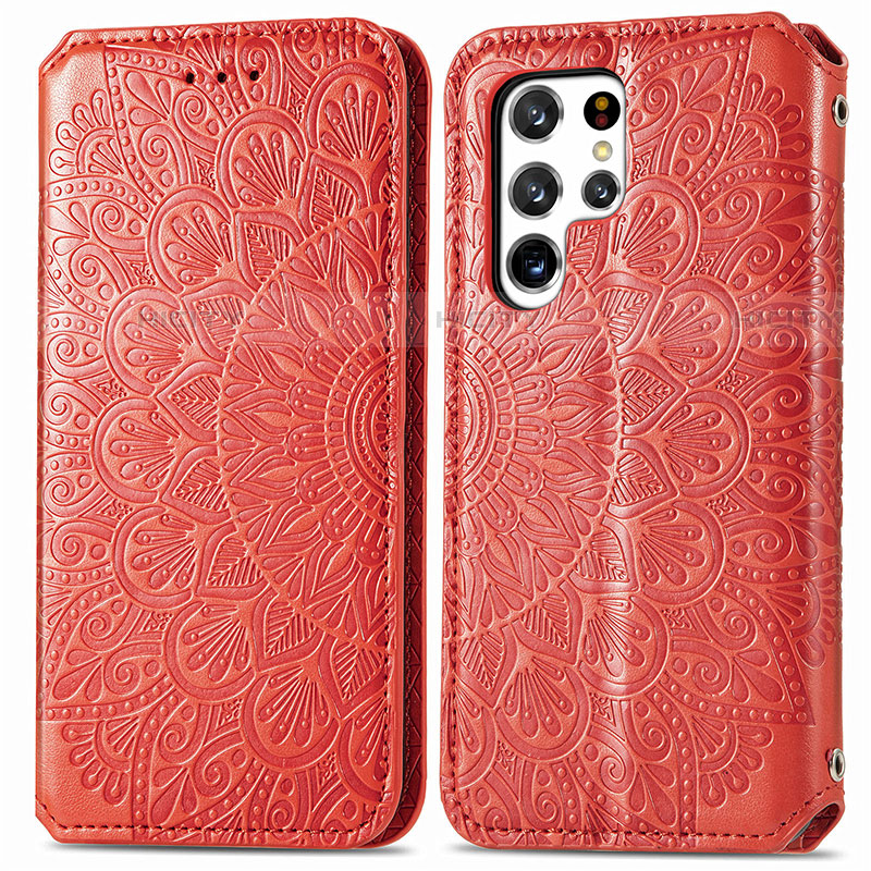 Custodia Portafoglio In Pelle Fantasia Modello Cover con Supporto per Samsung Galaxy S21 Ultra 5G Rosso