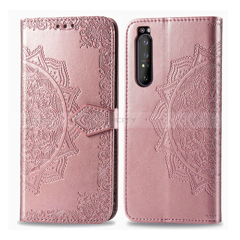 Custodia Portafoglio In Pelle Fantasia Modello Cover con Supporto per Sony Xperia 1 II Oro Rosa