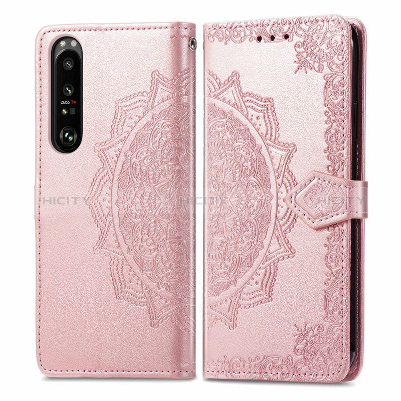 Custodia Portafoglio In Pelle Fantasia Modello Cover con Supporto per Sony Xperia 1 III Oro Rosa