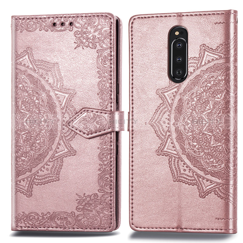 Custodia Portafoglio In Pelle Fantasia Modello Cover con Supporto per Sony Xperia 1 Oro Rosa