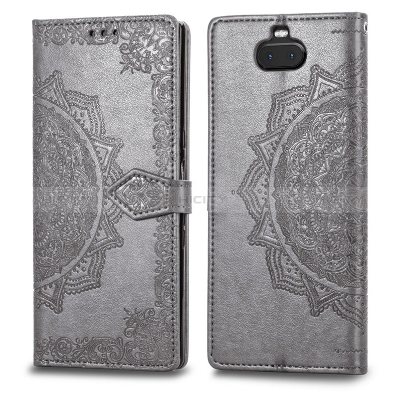 Custodia Portafoglio In Pelle Fantasia Modello Cover con Supporto per Sony Xperia 10 Grigio