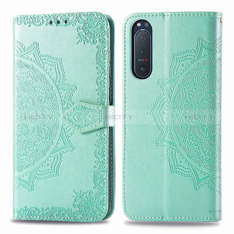 Custodia Portafoglio In Pelle Fantasia Modello Cover con Supporto per Sony Xperia 5 II Verde