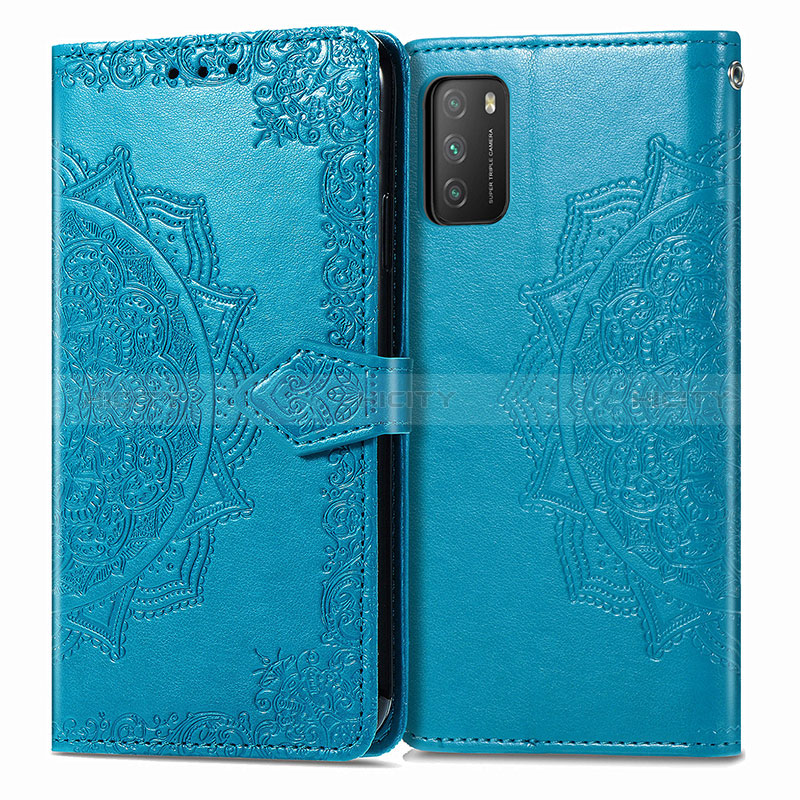Custodia Portafoglio In Pelle Fantasia Modello Cover con Supporto per Xiaomi Poco M3 Blu