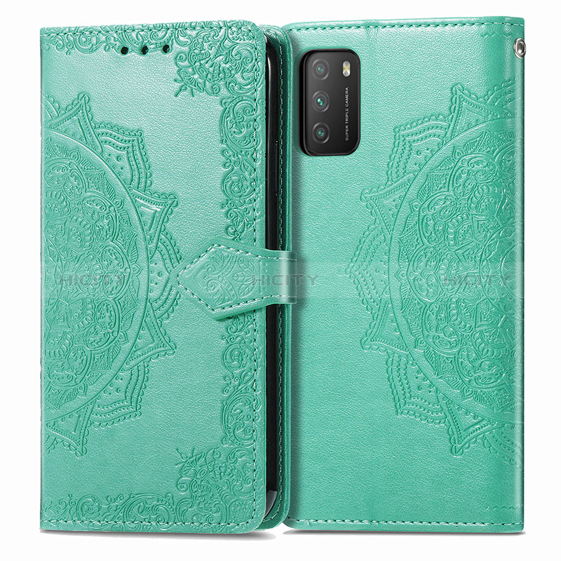 Custodia Portafoglio In Pelle Fantasia Modello Cover con Supporto per Xiaomi Poco M3 Verde
