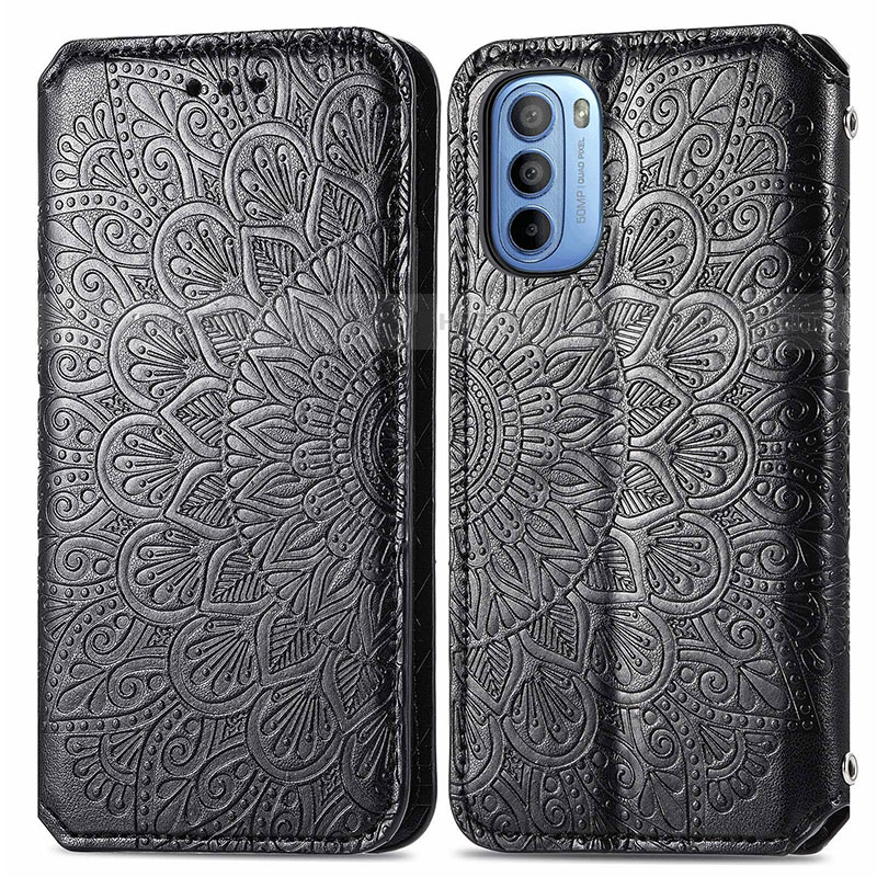 Custodia Portafoglio In Pelle Fantasia Modello Cover con Supporto S01D per Motorola Moto G31 Nero