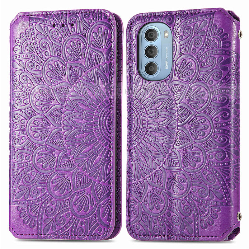 Custodia Portafoglio In Pelle Fantasia Modello Cover con Supporto S01D per Motorola Moto G51 5G Viola