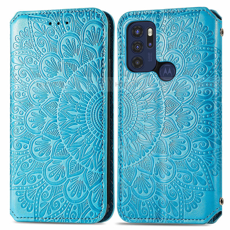 Custodia Portafoglio In Pelle Fantasia Modello Cover con Supporto S01D per Motorola Moto G60s Blu