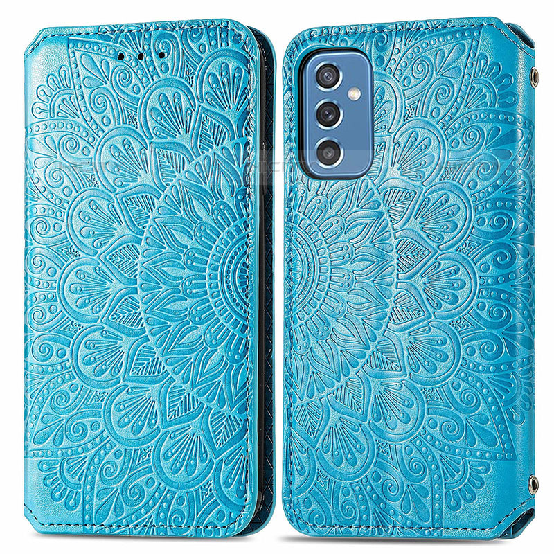 Custodia Portafoglio In Pelle Fantasia Modello Cover con Supporto S01D per Samsung Galaxy M52 5G Blu