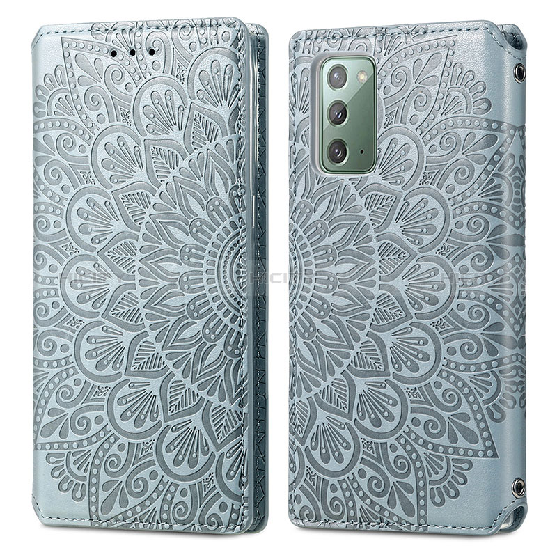 Custodia Portafoglio In Pelle Fantasia Modello Cover con Supporto S01D per Samsung Galaxy Note 20 5G Argento