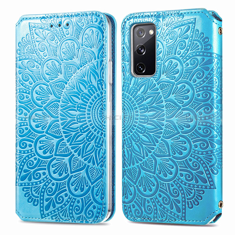 Custodia Portafoglio In Pelle Fantasia Modello Cover con Supporto S01D per Samsung Galaxy S20 FE 5G Blu