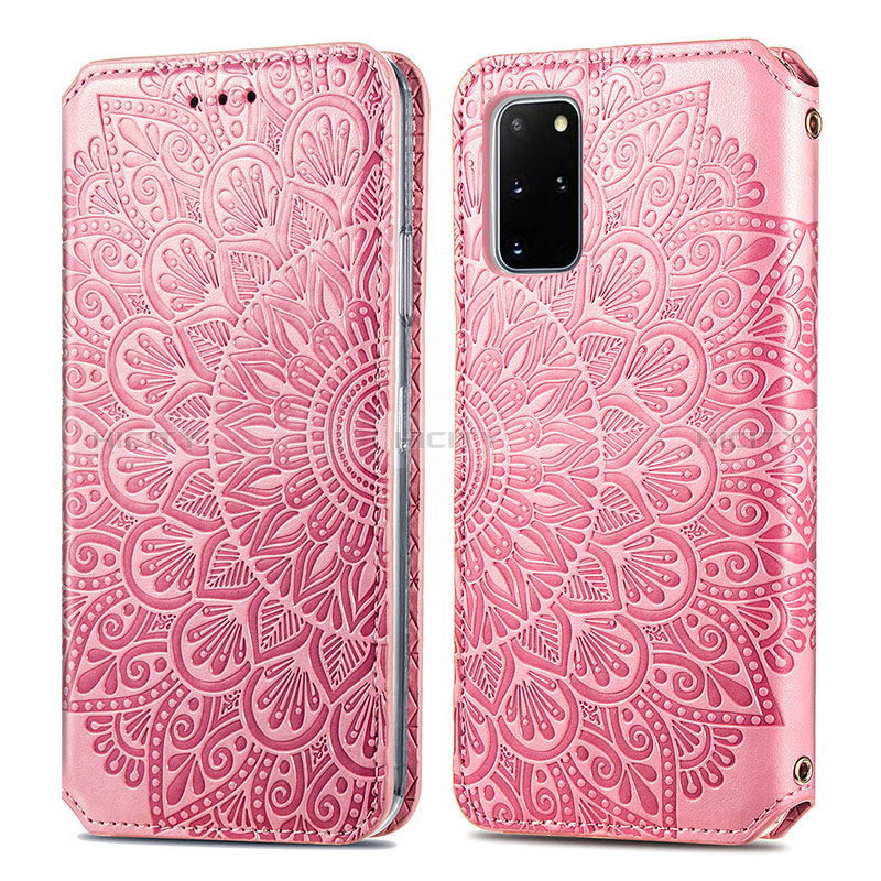 Custodia Portafoglio In Pelle Fantasia Modello Cover con Supporto S01D per Samsung Galaxy S20 Plus Oro Rosa