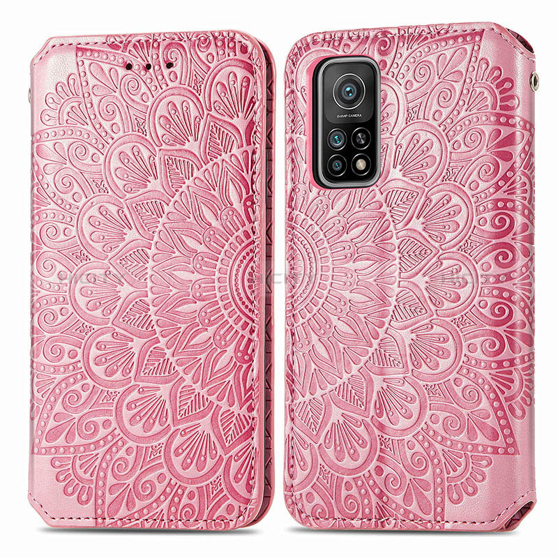 Custodia Portafoglio In Pelle Fantasia Modello Cover con Supporto S01D per Xiaomi Mi 10T 5G Oro Rosa