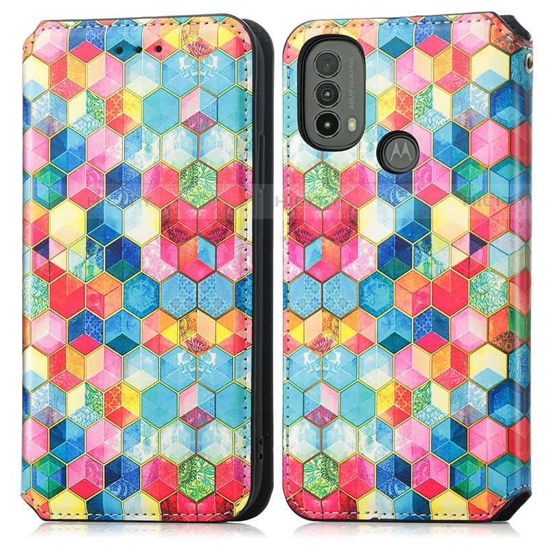 Custodia Portafoglio In Pelle Fantasia Modello Cover con Supporto S02D per Motorola Moto E40