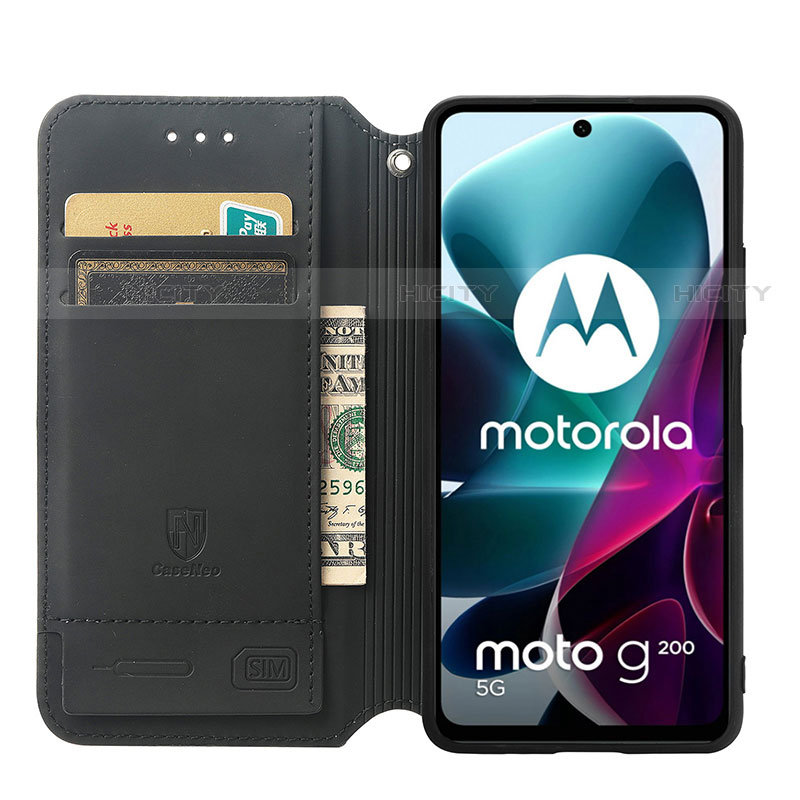 Custodia Portafoglio In Pelle Fantasia Modello Cover con Supporto S02D per Motorola Moto G200 5G