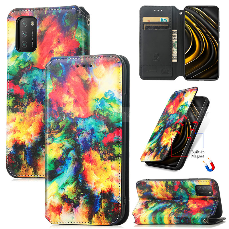 Custodia Portafoglio In Pelle Fantasia Modello Cover con Supporto S02D per Xiaomi Poco M3