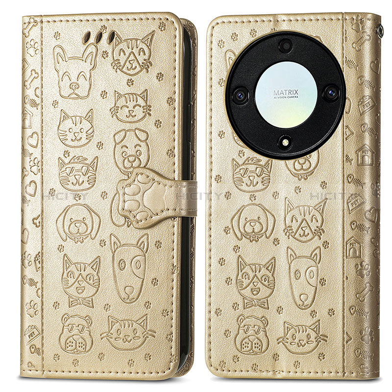 Custodia Portafoglio In Pelle Fantasia Modello Cover con Supporto S03D per Huawei Honor Magic5 Lite 5G Oro