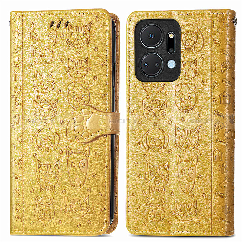 Custodia Portafoglio In Pelle Fantasia Modello Cover con Supporto S03D per Huawei Honor X7a Giallo