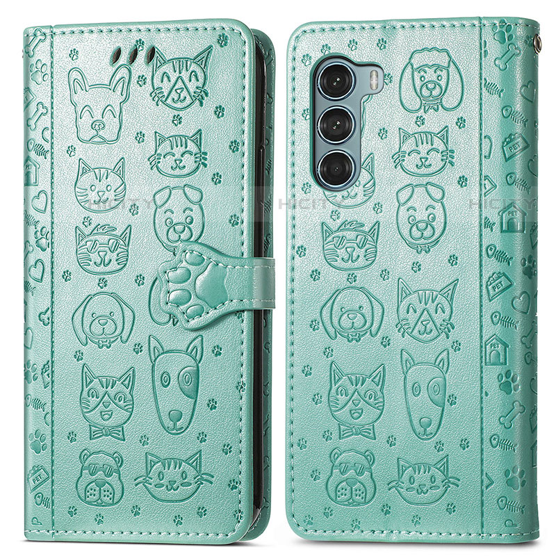 Custodia Portafoglio In Pelle Fantasia Modello Cover con Supporto S03D per Motorola Moto G200 5G Verde