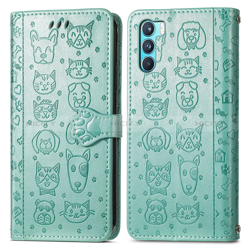 Custodia Portafoglio In Pelle Fantasia Modello Cover con Supporto S03D per Oppo K9 Pro 5G Verde