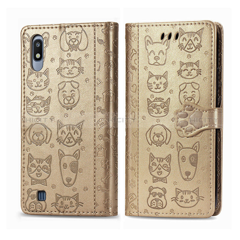 Custodia Portafoglio In Pelle Fantasia Modello Cover con Supporto S03D per Samsung Galaxy A10 Oro