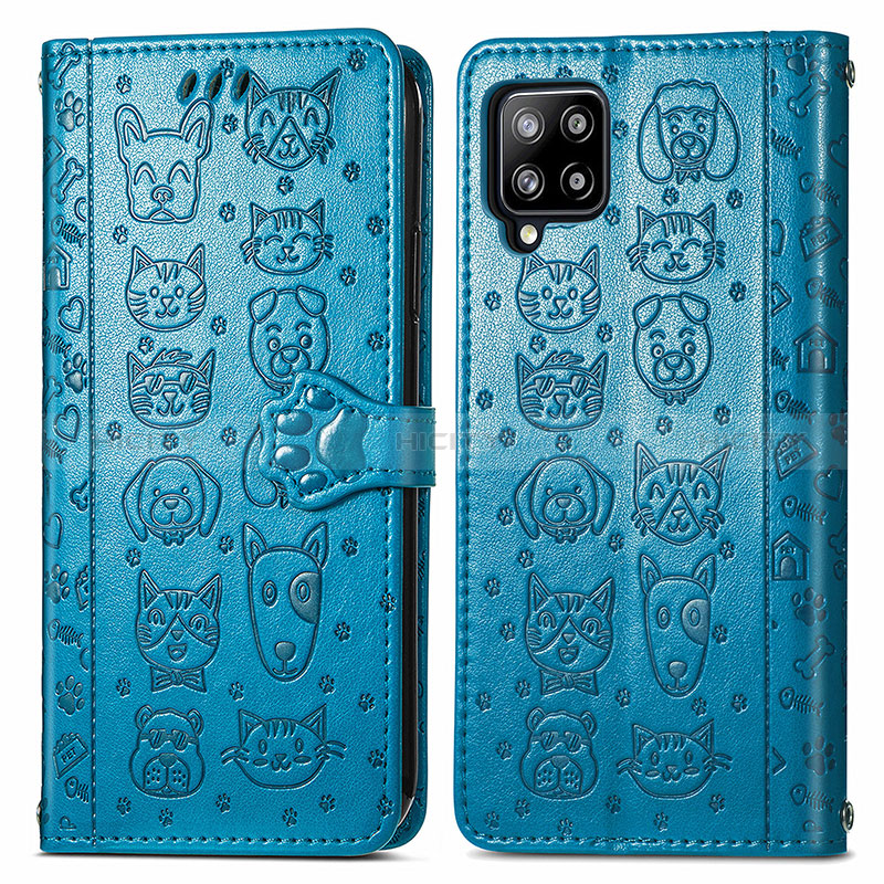 Custodia Portafoglio In Pelle Fantasia Modello Cover con Supporto S03D per Samsung Galaxy A42 5G Blu