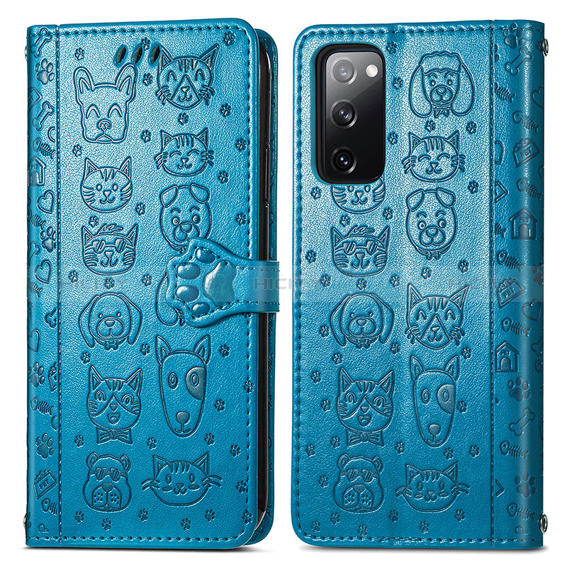 Custodia Portafoglio In Pelle Fantasia Modello Cover con Supporto S03D per Samsung Galaxy S20 FE 5G Blu