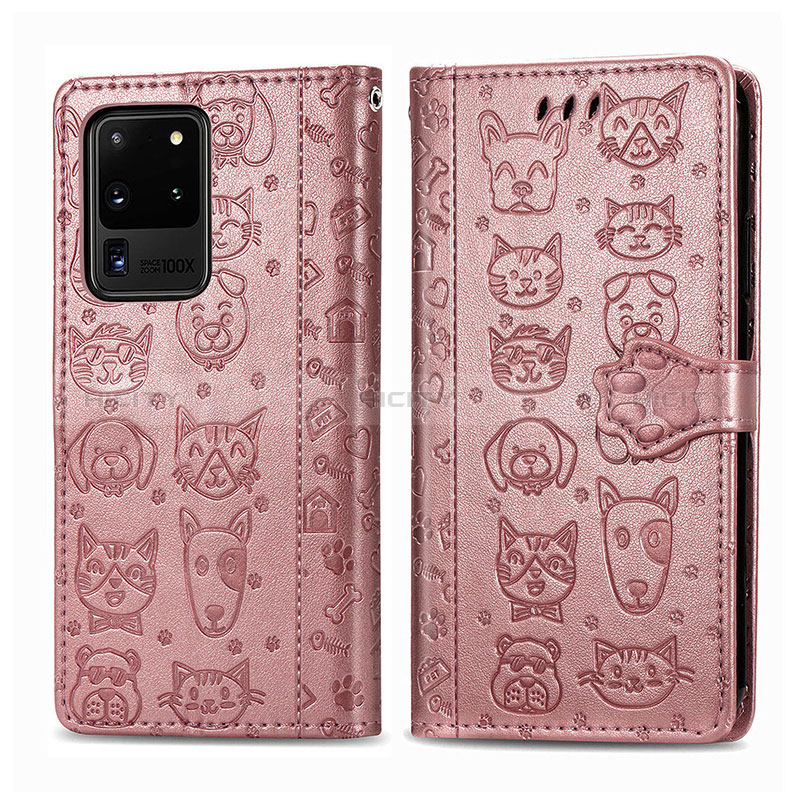 Custodia Portafoglio In Pelle Fantasia Modello Cover con Supporto S03D per Samsung Galaxy S20 Ultra 5G Rosa