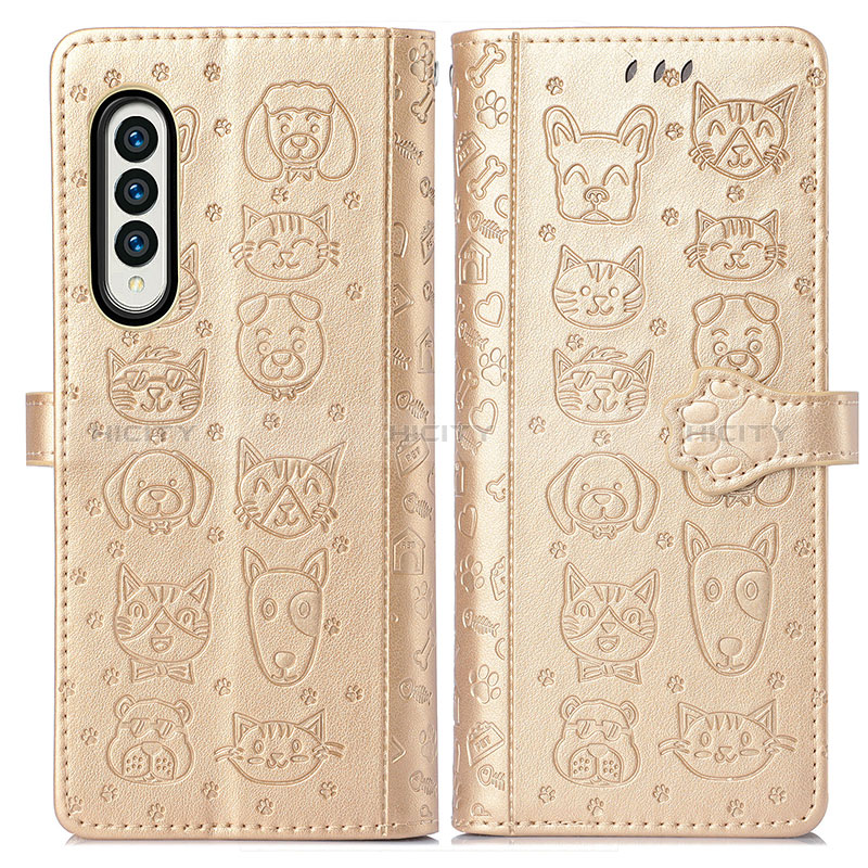 Custodia Portafoglio In Pelle Fantasia Modello Cover con Supporto S03D per Samsung Galaxy Z Fold3 5G Oro