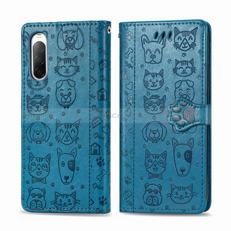 Custodia Portafoglio In Pelle Fantasia Modello Cover con Supporto S03D per Sony Xperia 10 II Blu