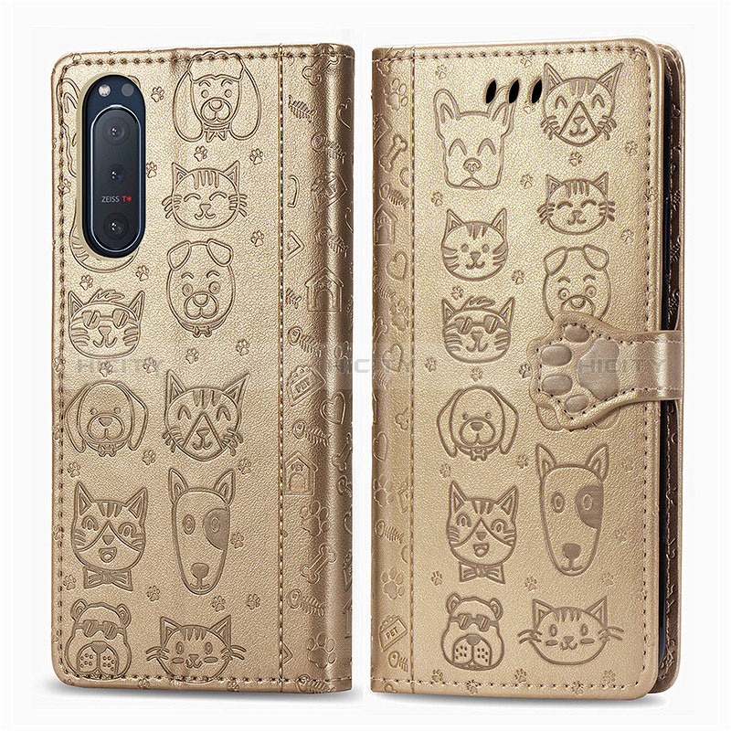 Custodia Portafoglio In Pelle Fantasia Modello Cover con Supporto S03D per Sony Xperia 5 II Oro