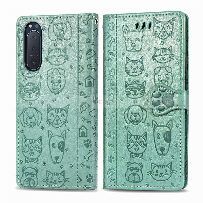 Custodia Portafoglio In Pelle Fantasia Modello Cover con Supporto S03D per Sony Xperia 5 II Verde