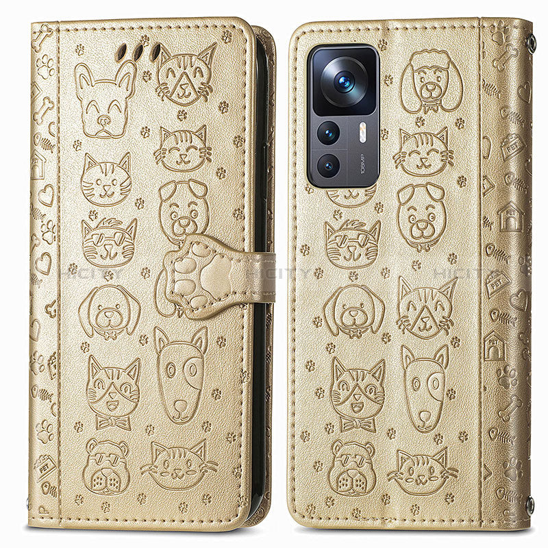 Custodia Portafoglio In Pelle Fantasia Modello Cover con Supporto S03D per Xiaomi Mi 12T Pro 5G Oro