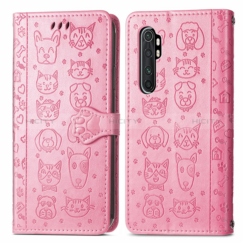 Custodia Portafoglio In Pelle Fantasia Modello Cover con Supporto S03D per Xiaomi Mi Note 10 Lite Rosa