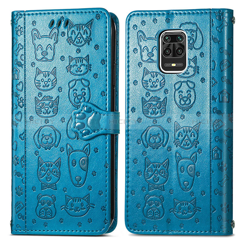 Custodia Portafoglio In Pelle Fantasia Modello Cover con Supporto S03D per Xiaomi Redmi Note 9 Pro Blu