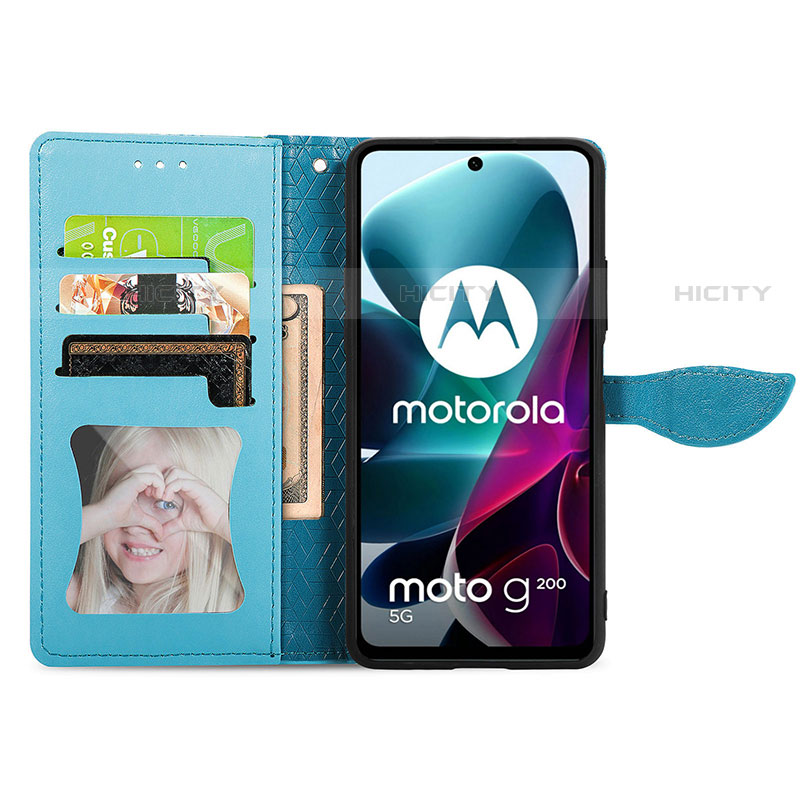 Custodia Portafoglio In Pelle Fantasia Modello Cover con Supporto S04D per Motorola Moto G200 5G