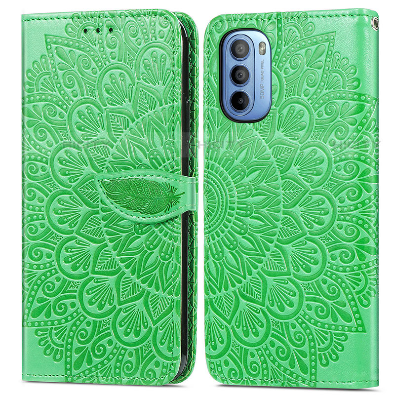 Custodia Portafoglio In Pelle Fantasia Modello Cover con Supporto S04D per Motorola Moto G31 Verde