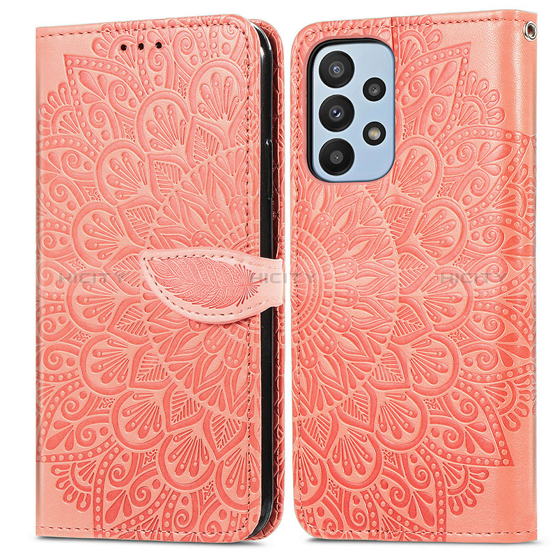Custodia Portafoglio In Pelle Fantasia Modello Cover con Supporto S04D per Samsung Galaxy A23 5G Arancione