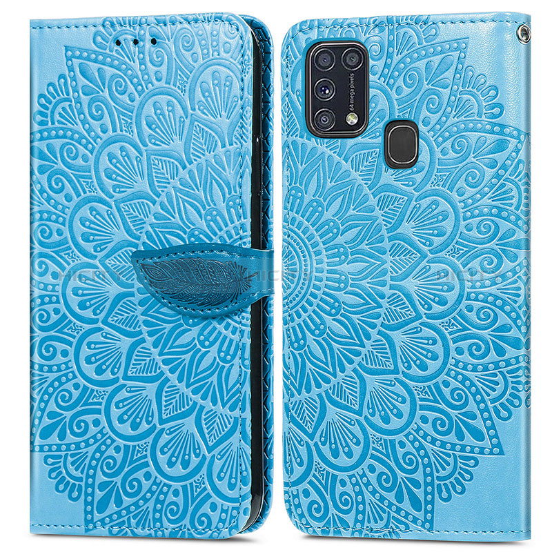 Custodia Portafoglio In Pelle Fantasia Modello Cover con Supporto S04D per Samsung Galaxy M21s Blu