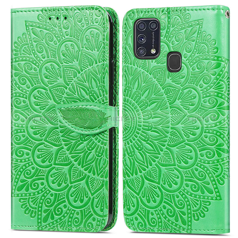 Custodia Portafoglio In Pelle Fantasia Modello Cover con Supporto S04D per Samsung Galaxy M21s Verde