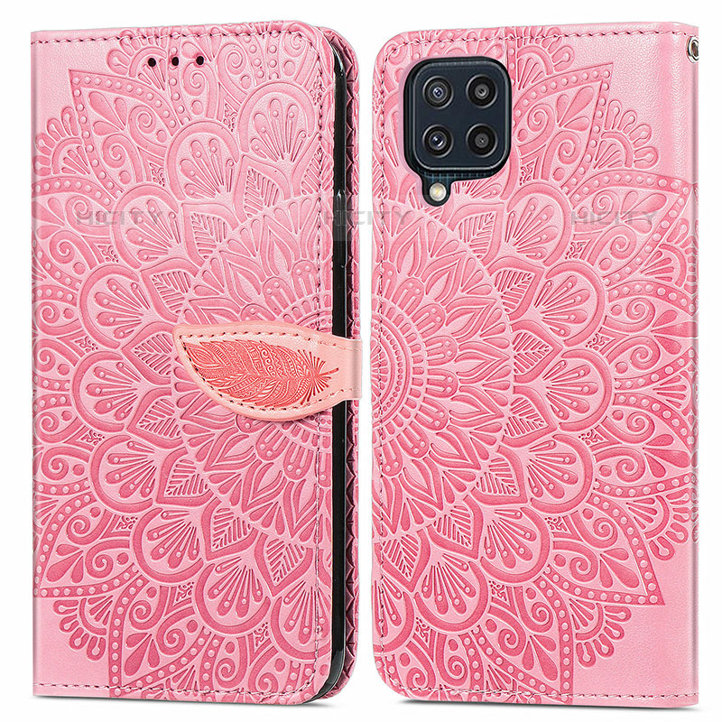 Custodia Portafoglio In Pelle Fantasia Modello Cover con Supporto S04D per Samsung Galaxy M32 4G Oro Rosa