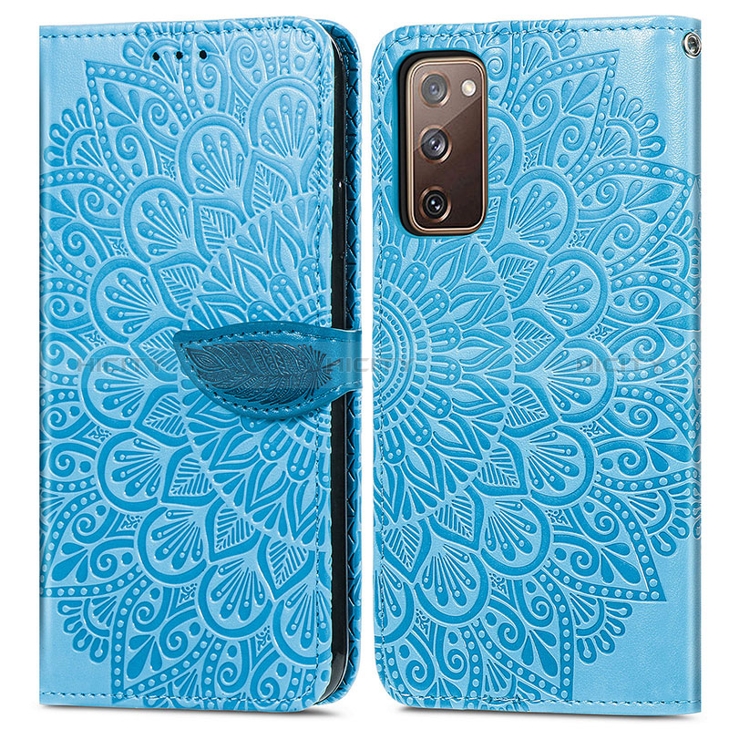 Custodia Portafoglio In Pelle Fantasia Modello Cover con Supporto S04D per Samsung Galaxy S20 FE 5G Blu