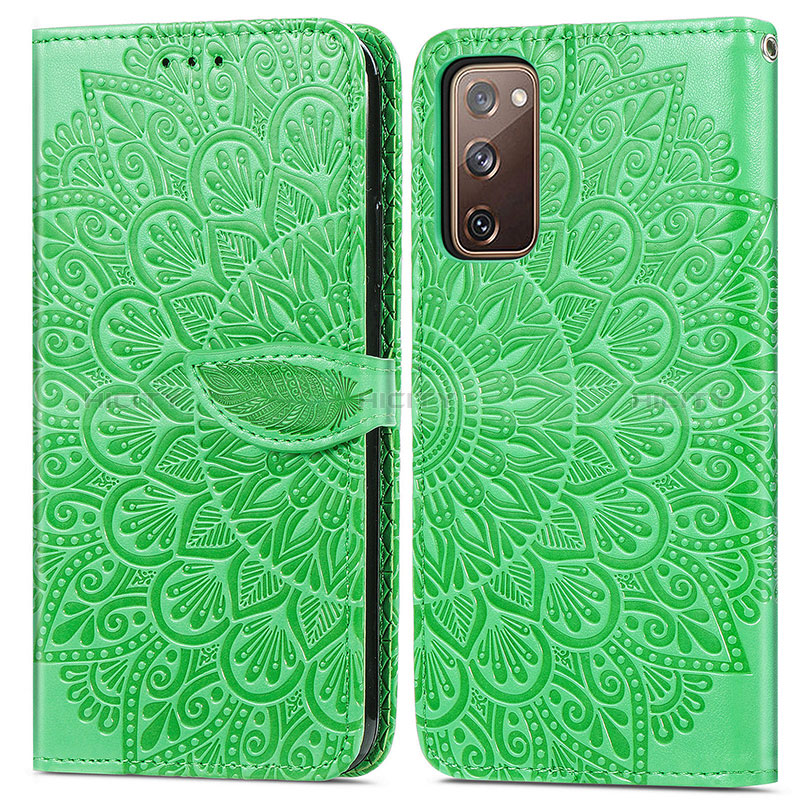 Custodia Portafoglio In Pelle Fantasia Modello Cover con Supporto S04D per Samsung Galaxy S20 FE 5G Verde