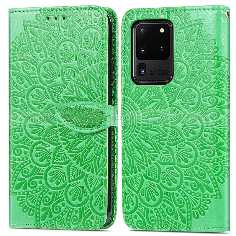 Custodia Portafoglio In Pelle Fantasia Modello Cover con Supporto S04D per Samsung Galaxy S20 Ultra 5G Verde