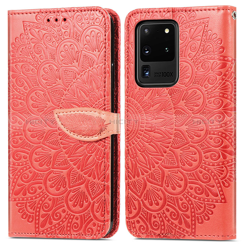 Custodia Portafoglio In Pelle Fantasia Modello Cover con Supporto S04D per Samsung Galaxy S20 Ultra Rosso