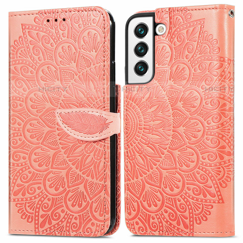 Custodia Portafoglio In Pelle Fantasia Modello Cover con Supporto S04D per Samsung Galaxy S21 5G Arancione