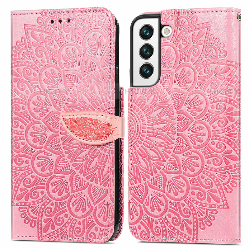 Custodia Portafoglio In Pelle Fantasia Modello Cover con Supporto S04D per Samsung Galaxy S21 5G Oro Rosa