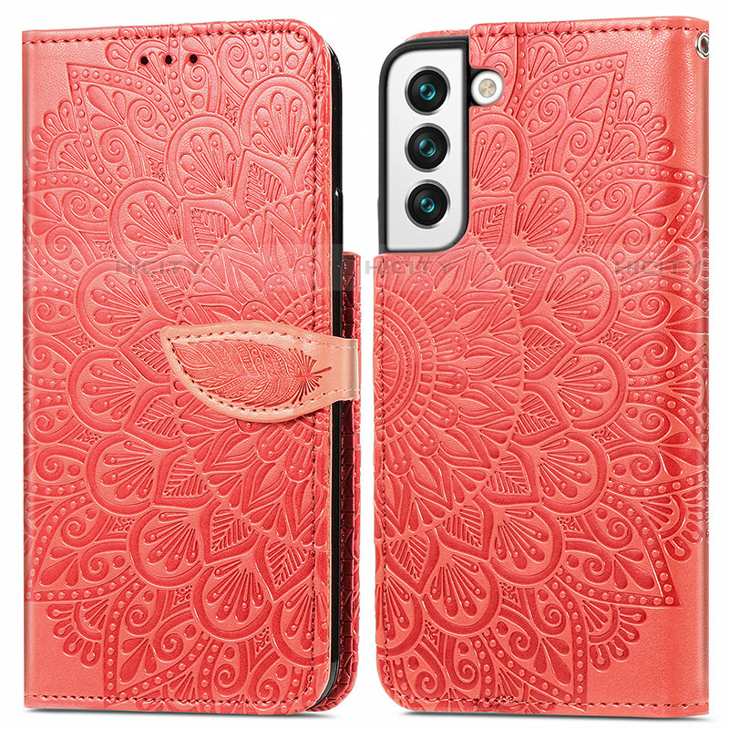Custodia Portafoglio In Pelle Fantasia Modello Cover con Supporto S04D per Samsung Galaxy S21 5G Rosso