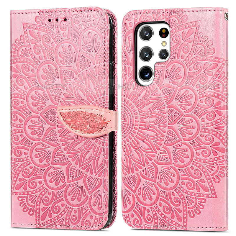 Custodia Portafoglio In Pelle Fantasia Modello Cover con Supporto S07D per Samsung Galaxy S21 Ultra 5G Oro Rosa
