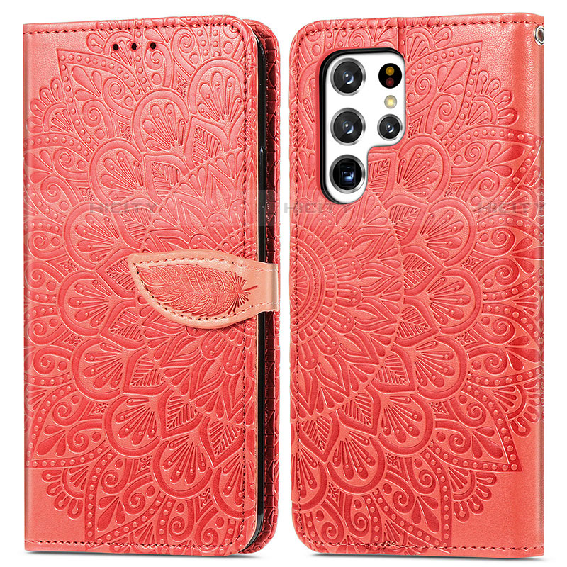 Custodia Portafoglio In Pelle Fantasia Modello Cover con Supporto S07D per Samsung Galaxy S21 Ultra 5G Rosso